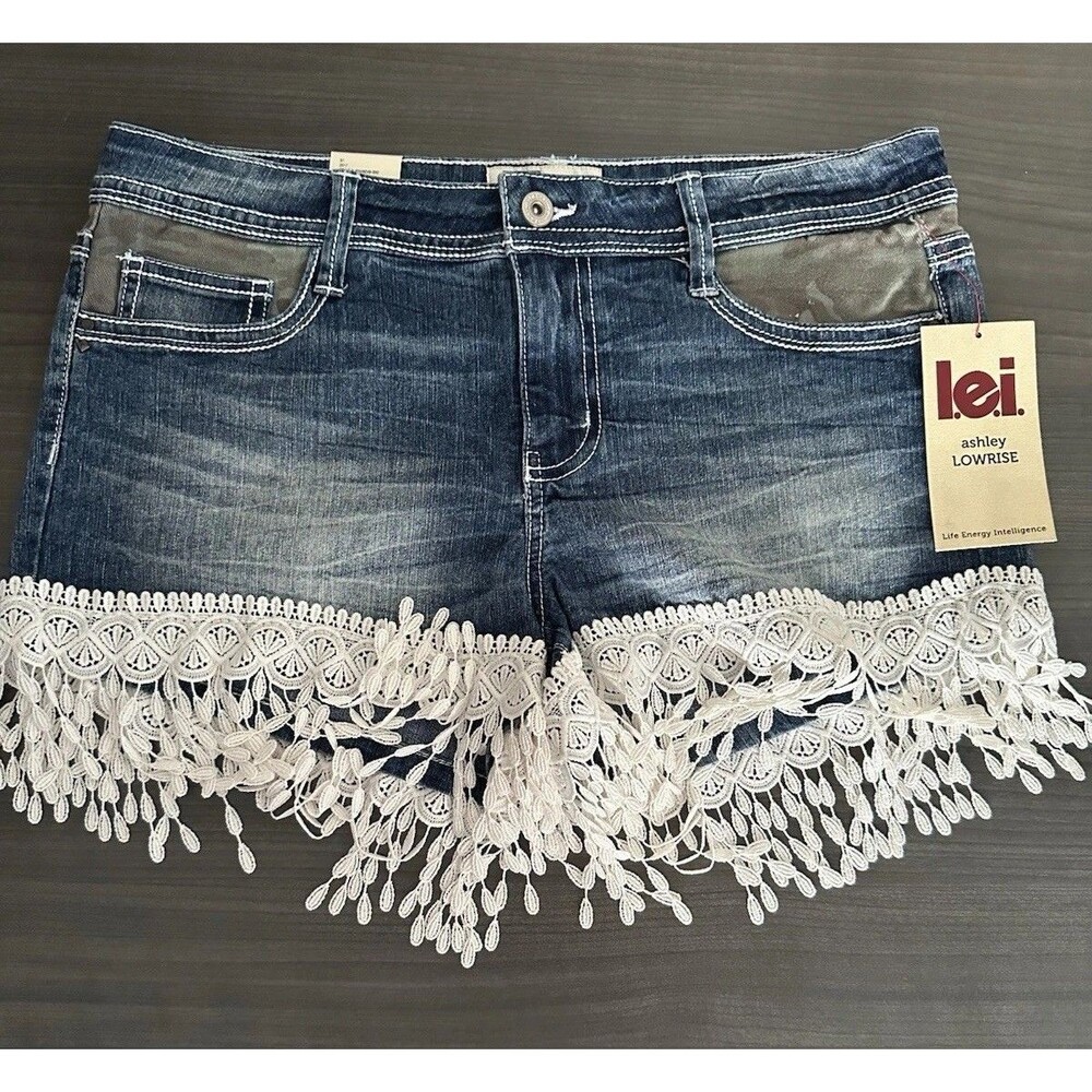 Vtg Y2K Lei Women 90s Size 11 Jean Short Boho Festival Camo Fringe Bollywood NWT